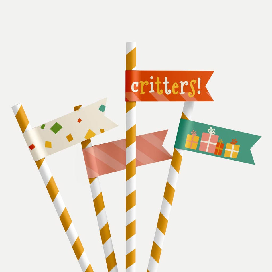 Printable Critters Zoo Kids Party Straw Flags Template | Hadley Designs ...