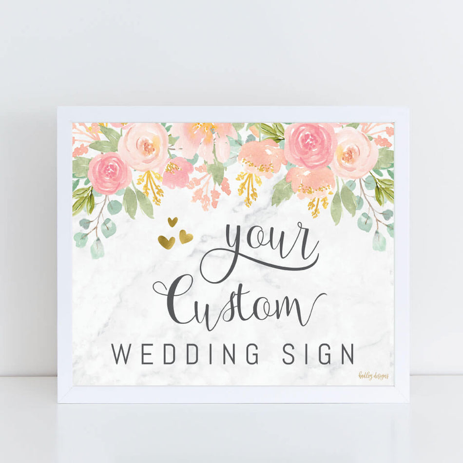Diamond Marble Blush Floral Wedding Custom Sign Printable Template