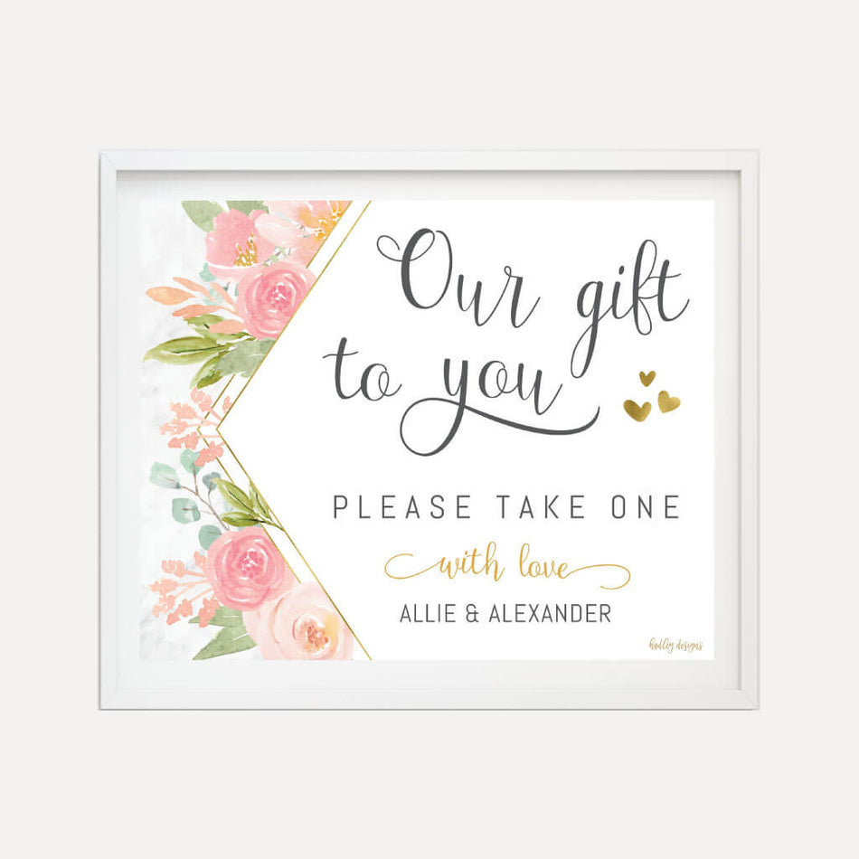 Diamond Marble Blush Floral Wedding Favors Sign Printable Template