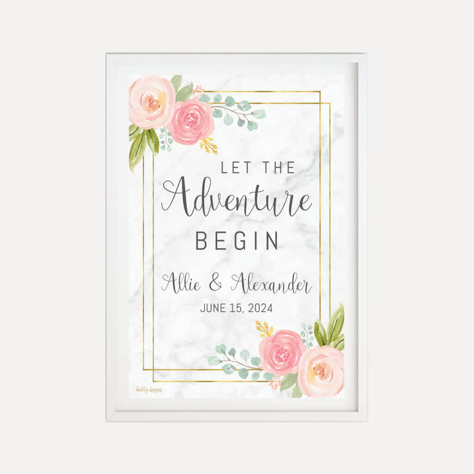 Diamond Marble Blush Floral Wedding Welcome Sign Printable Template