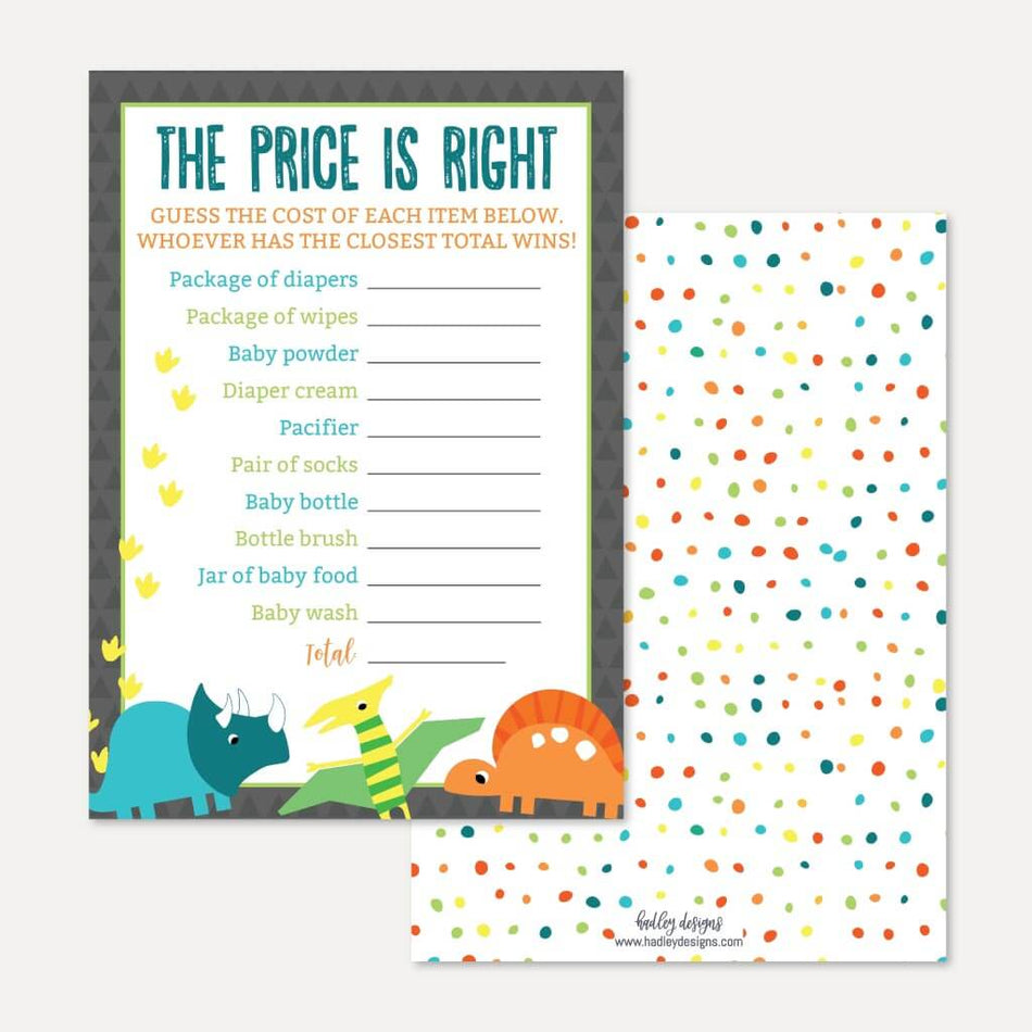 Dino Baby Shower Price is Right Game Printable Template