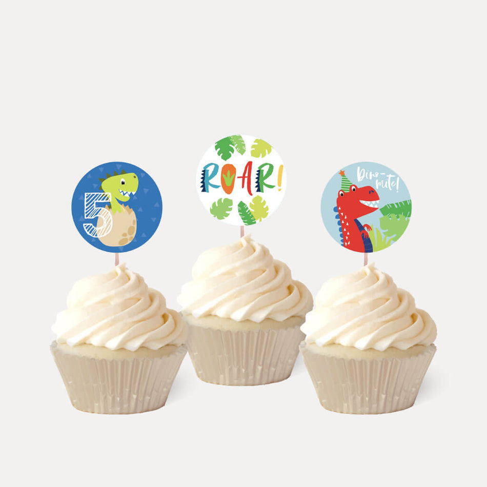 Dinosaur Kids Party Cupcake Topper Printable Template