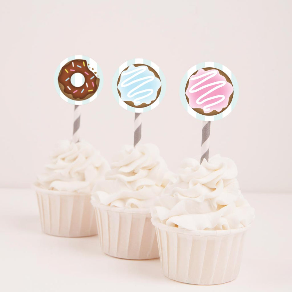 Donut Diner Baby Shower Cupcake Toppers Printable Template