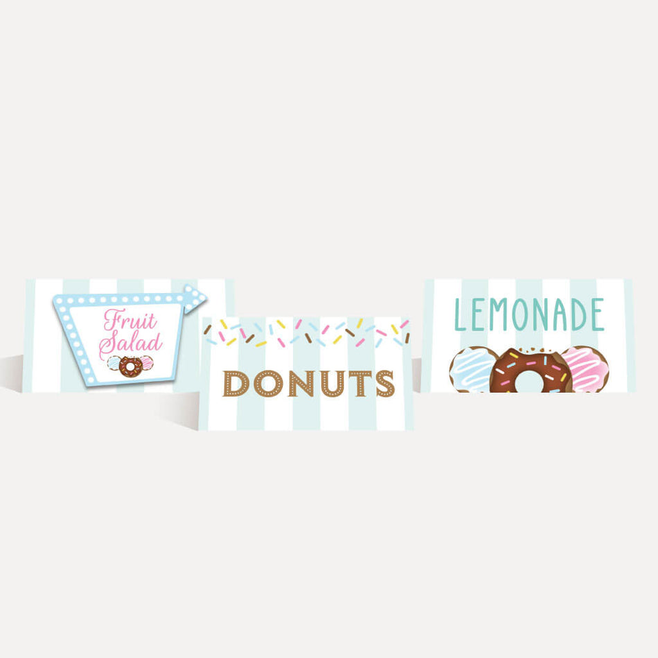 Donut Diner Baby Shower Food Tent Cards Printable Template
