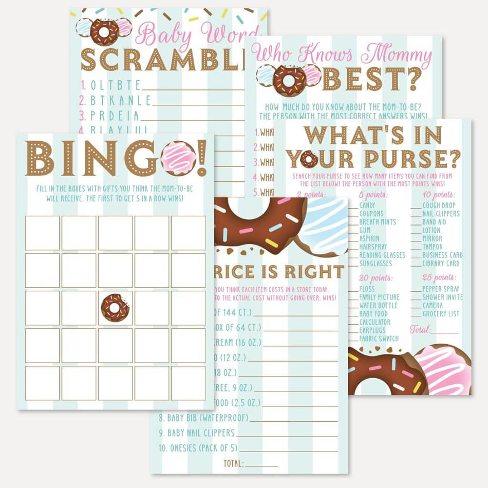 Donut Diner Baby Shower Games Set Printable Template