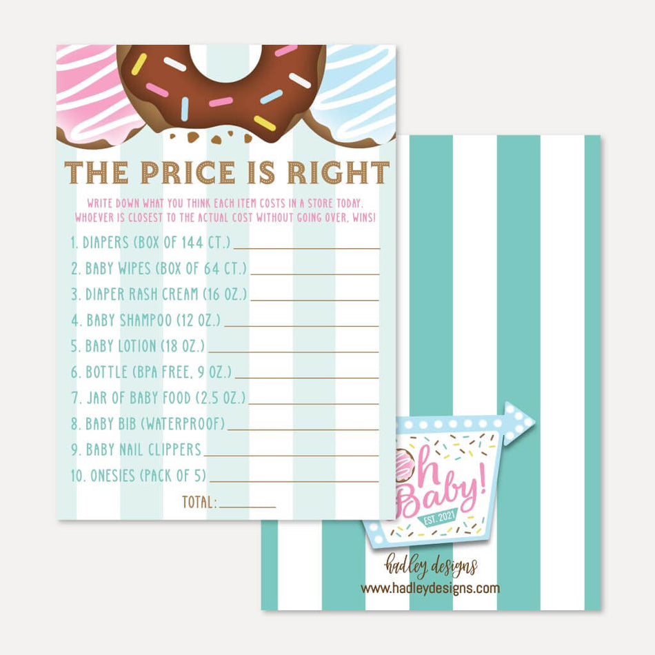 Donut Diner Baby Shower Price is Right Game Printable Template