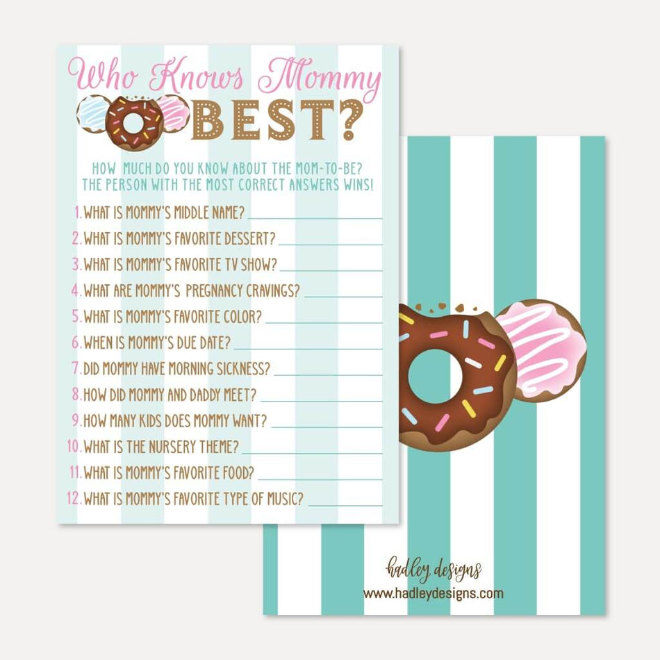 Donut Diner Baby Shower Who Knows Mommy Best Game Printable Template