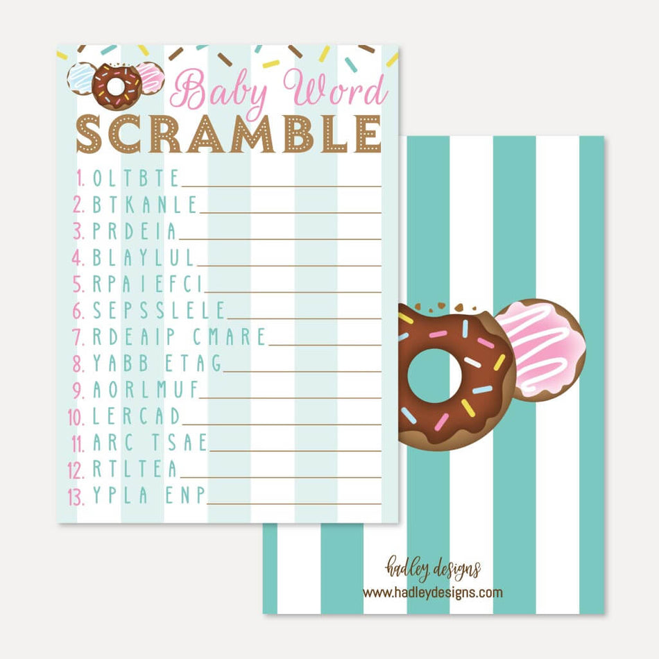 Donut Diner Baby Shower Word Scramble Game Printable Template