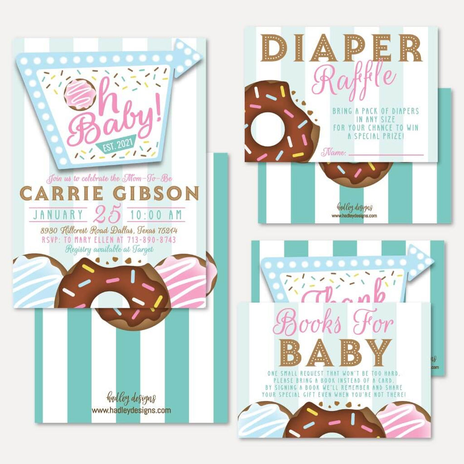 Donut Diner Baby Shower Invitation Suite Printable Template
