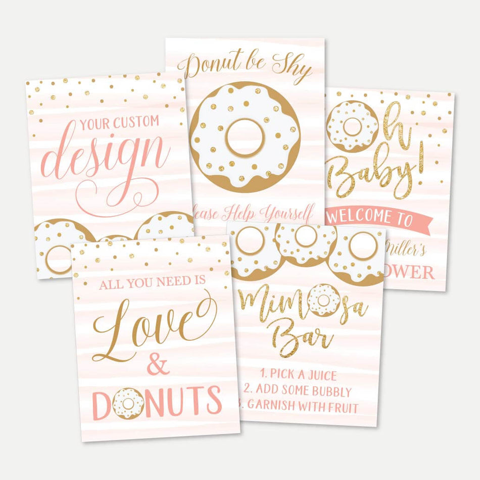 Pink Donut Baby Shower Sign Bundle Printable Template