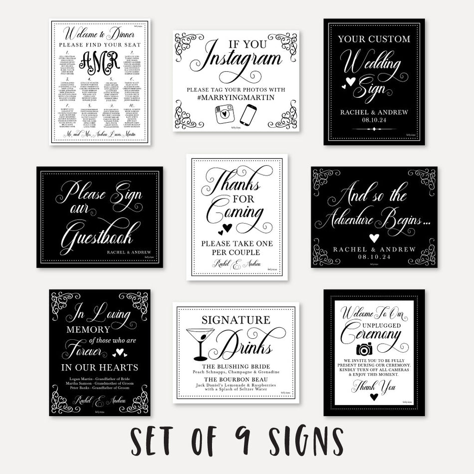 Elegant Monogram Wedding Sign Set Printable Template