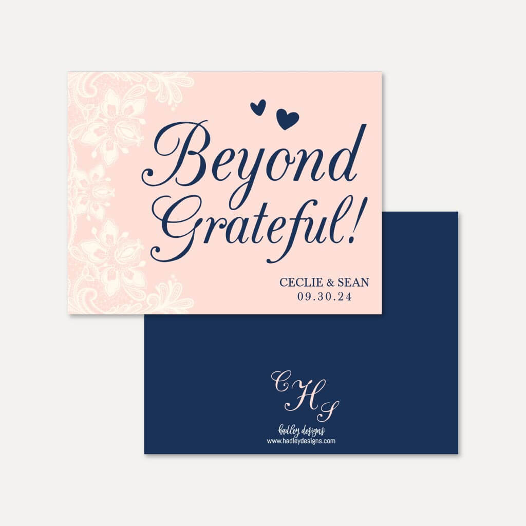 Printable Elegant Navy and Blush Lace Wedding Thank You Card Template ...