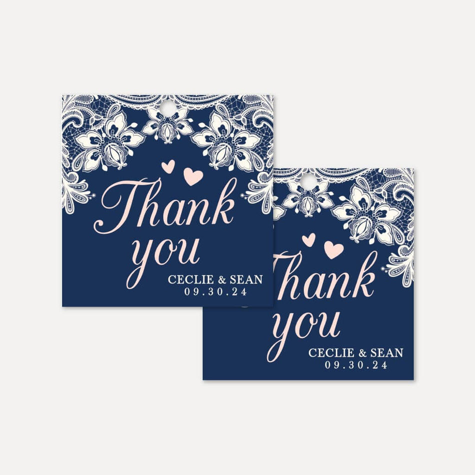 Printable Elegant Navy and Blush Lace Wedding Thank You Favor Tags ...