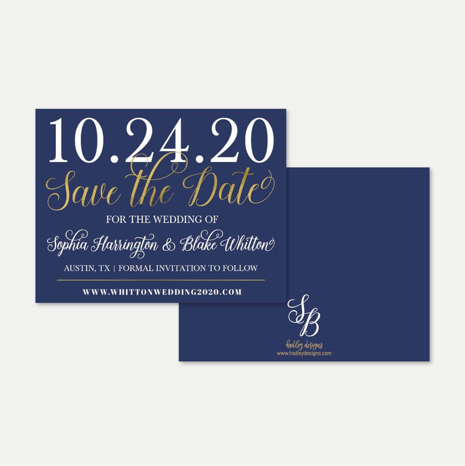 Elegant Navy Gold Border Wedding Save The Date Printable Template