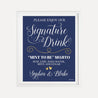Elegant Navy Gold Border Wedding Bar Drinks Sign Printable Template
