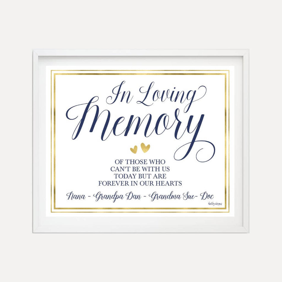 Elegant Navy Gold Border Wedding Loving Memory Sign Printable Template