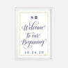 Elegant Navy Gold Border Wedding Welcome Sign Printable Template