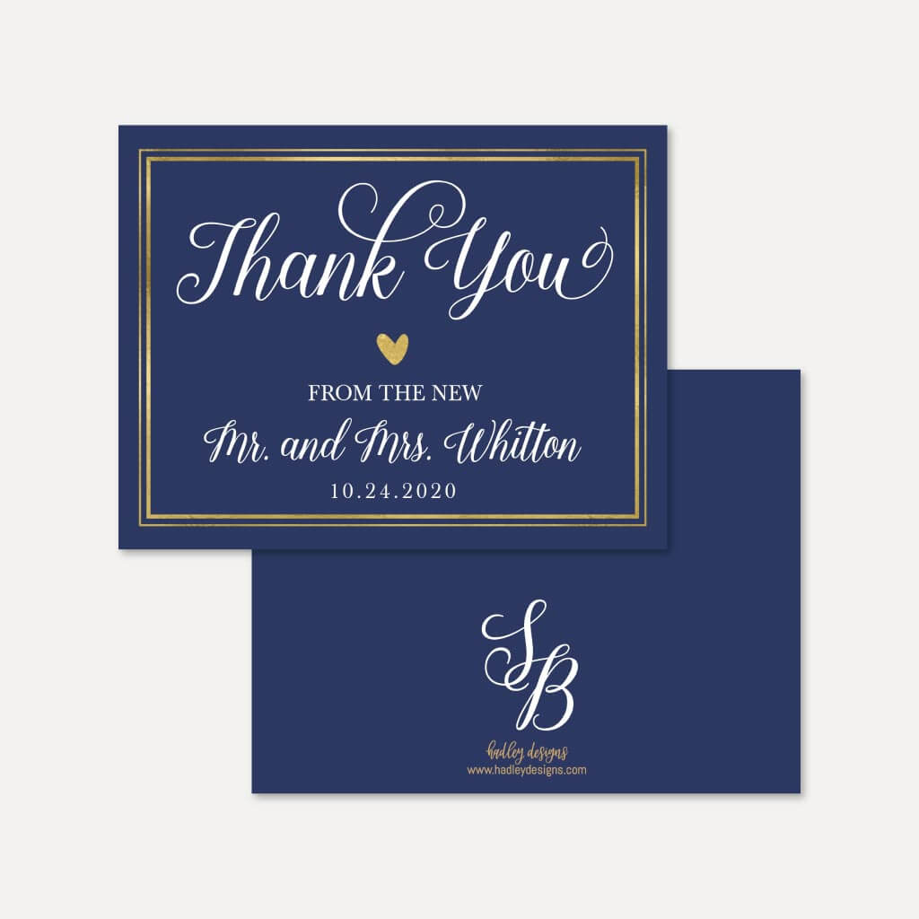 Printable Elegant Navy Gold Border Wedding Thank You Card Template ...