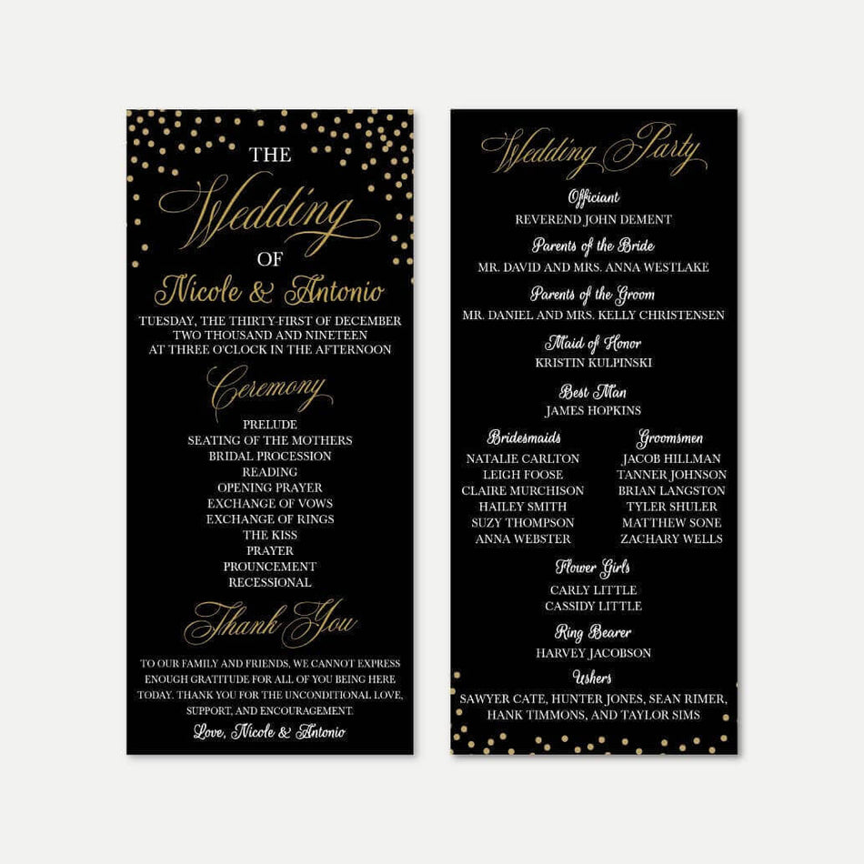 Elegant New Years Eve Wedding Program Printable Template
