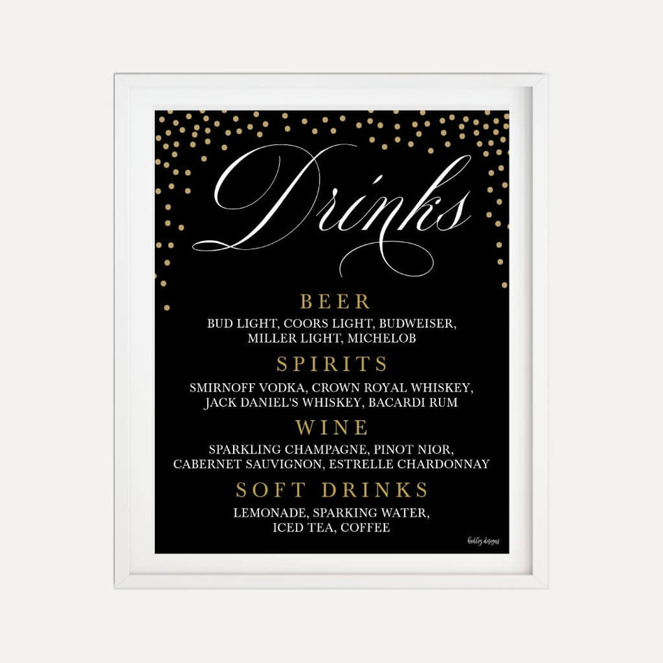 Elegant New Years Eve Wedding Bar Drinks Sign Printable Template