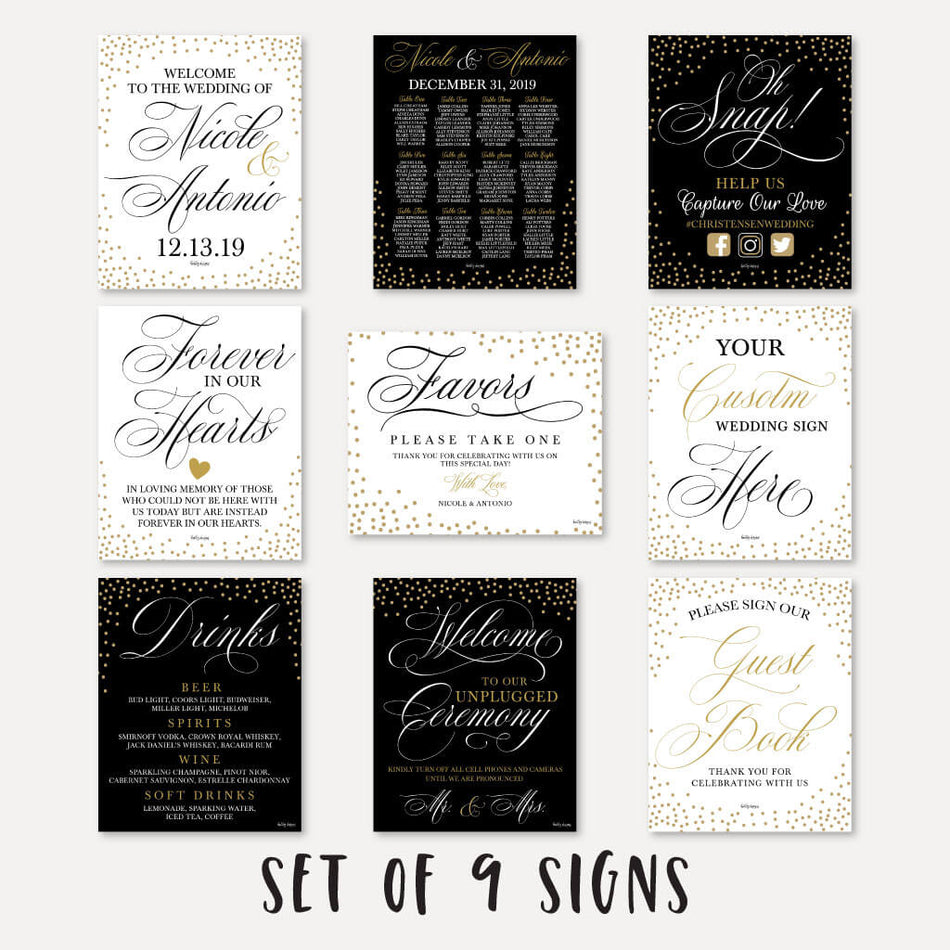 Elegant New Years Eve Wedding Sign Set Printable Templates