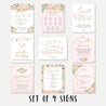 Elegant Pink Gold Floral Wedding Sign Set Printable Template
