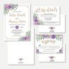 Elegant Purple Floral Wedding Invitation Suite Printable Template