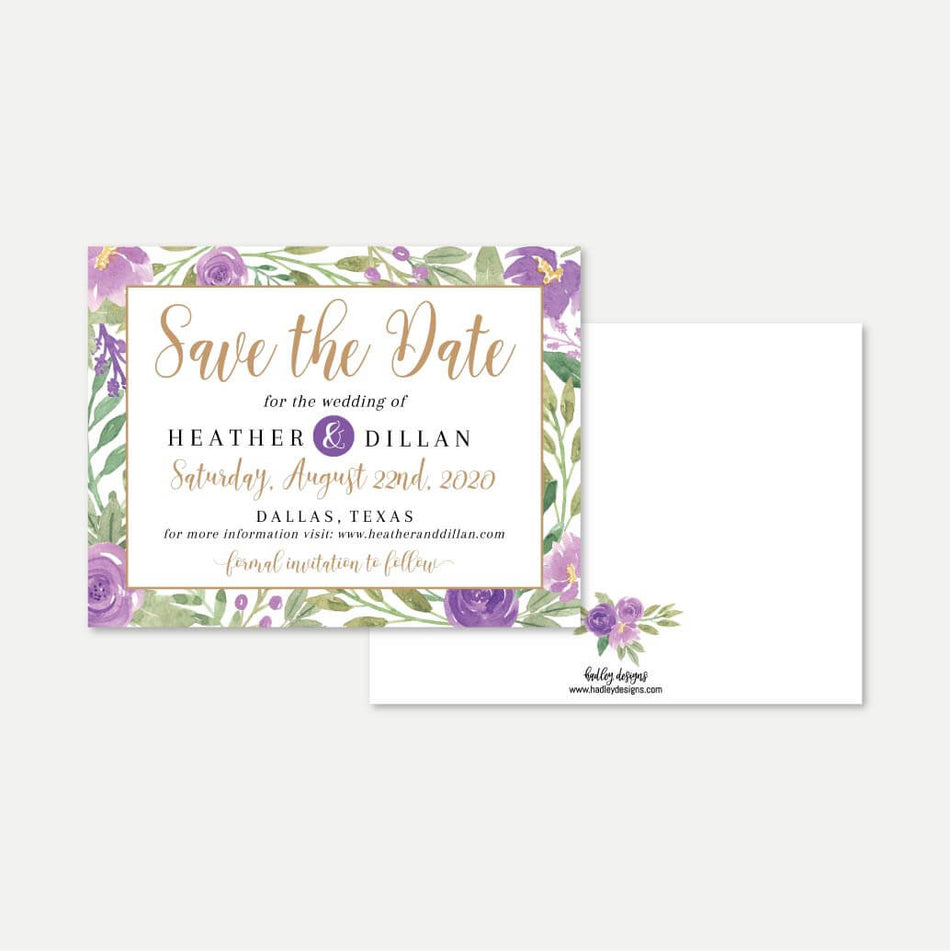 Elegant Purple Floral Wedding Save The Date Printable Template