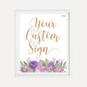 Elegant Purple Floral Wedding Custom Sign Printable Template