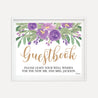 Elegant Purple Floral Wedding Guestbook Sign Printable Template
