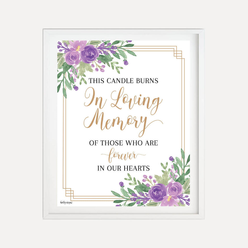 Elegant Purple Floral Wedding Loving Memory Sign Printable Template