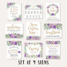 Elegant Purple Floral Wedding Sign Set Printable Template