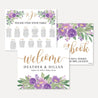 Elegant Purple Floral Wedding Sign Set Printable Template