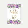 Elegant Purple Floral Wedding Table Numbers Printable Template