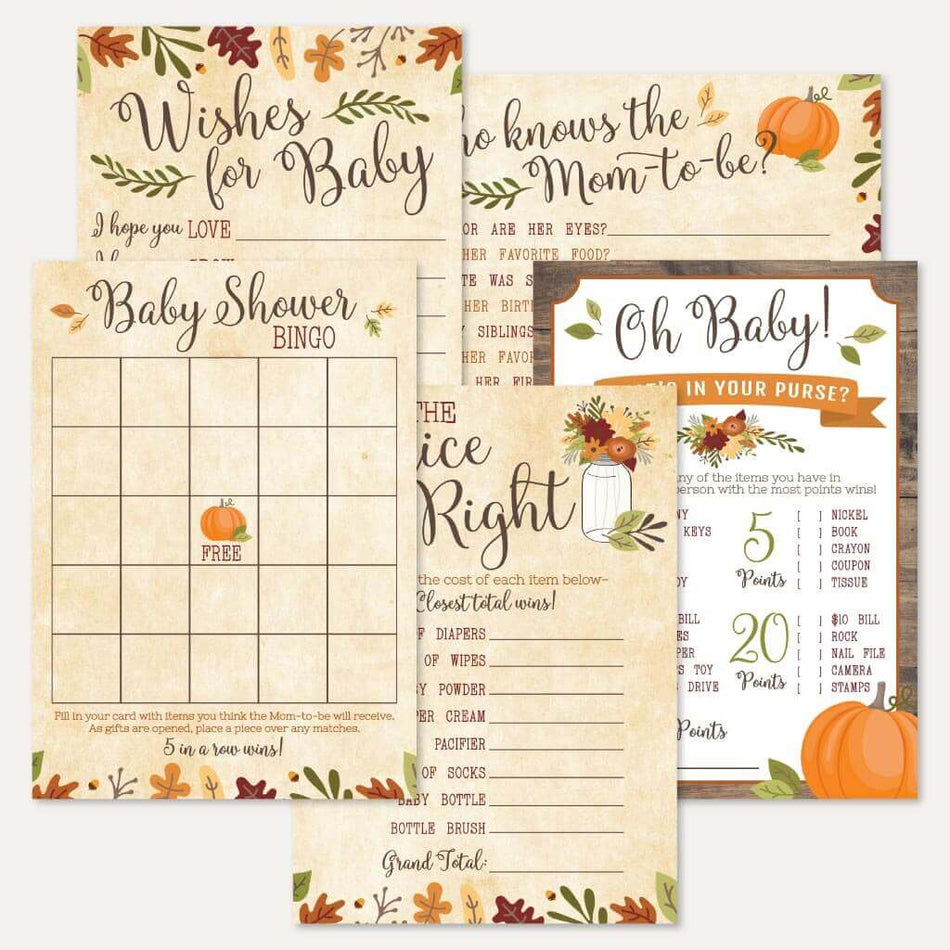 Fall Rustic Baby Shower Games Set Printable Template