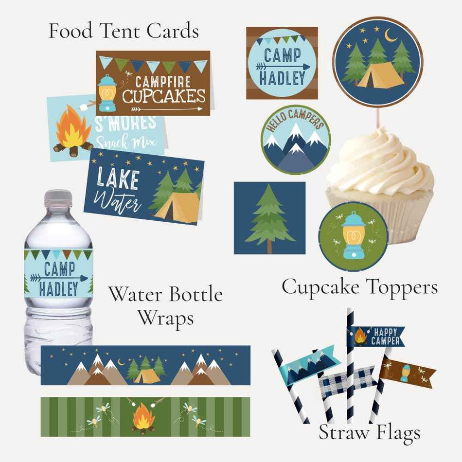 Happy Camper Mountain Party Food Decoration Printable