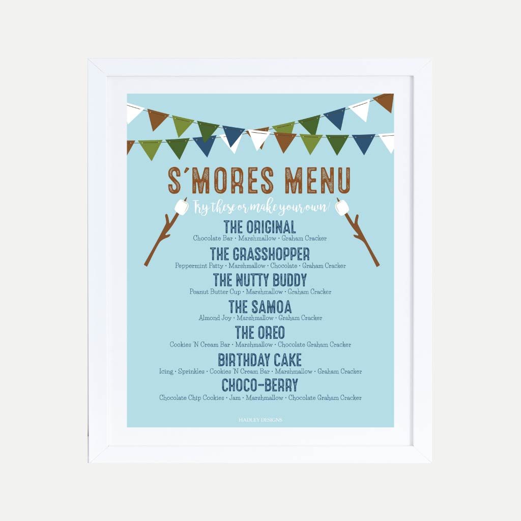 Printable Camping Party S'mores Menu Template | Hadley Designs - Printables