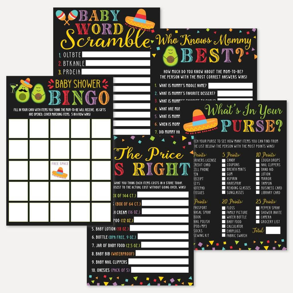 Fiesta Baby Shower Games Set Printable Template