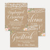 Floral Kraft Lace Rustic Wedding Sign Set Printable Template