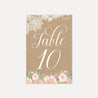 Floral Kraft Lace Rustic Wedding Table Numbers Printable Template