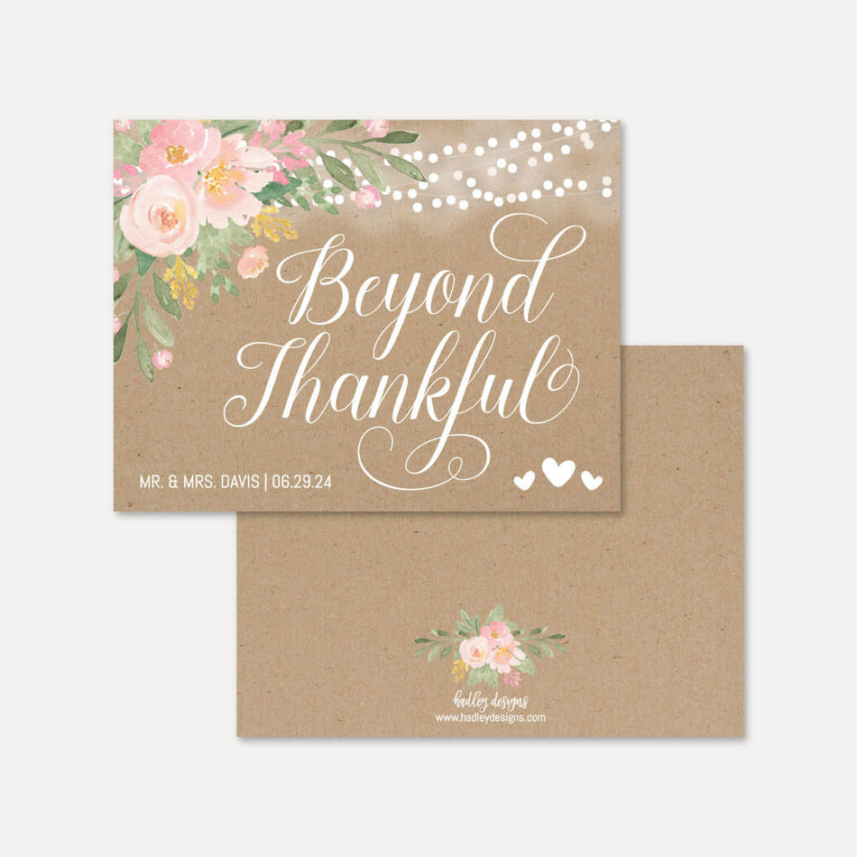 Printable Floral Kraft Lace Rustic Wedding Thank You Card Template ...