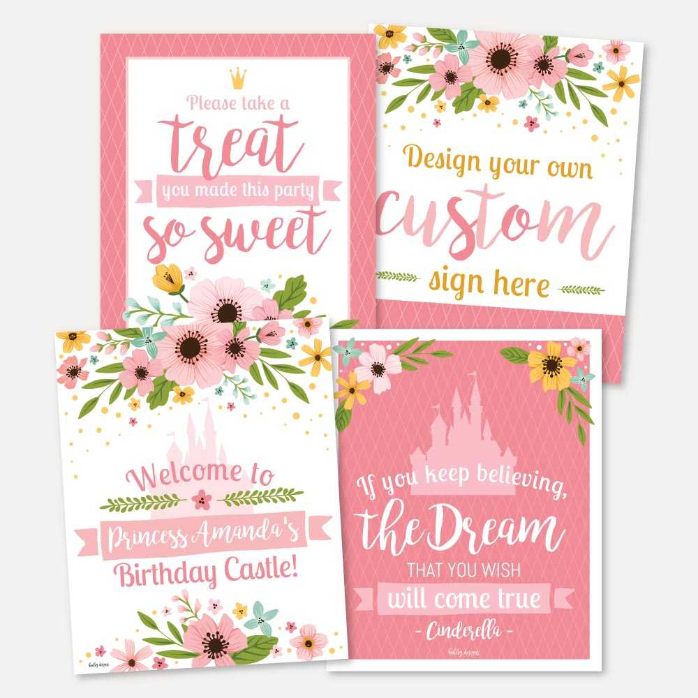 Printable Floral Princess Kids Party Sign Set Template | Hadley Designs