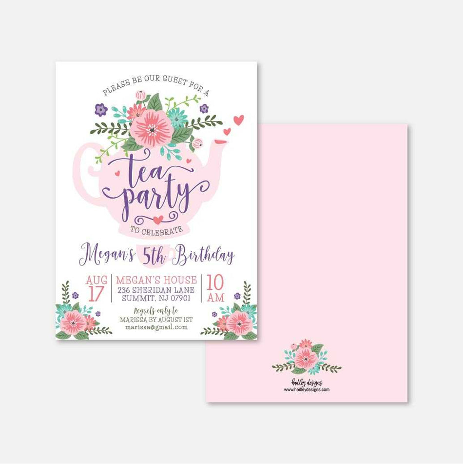 Printable Floral Tea Kids Party Invitation Template | Hadley Designs