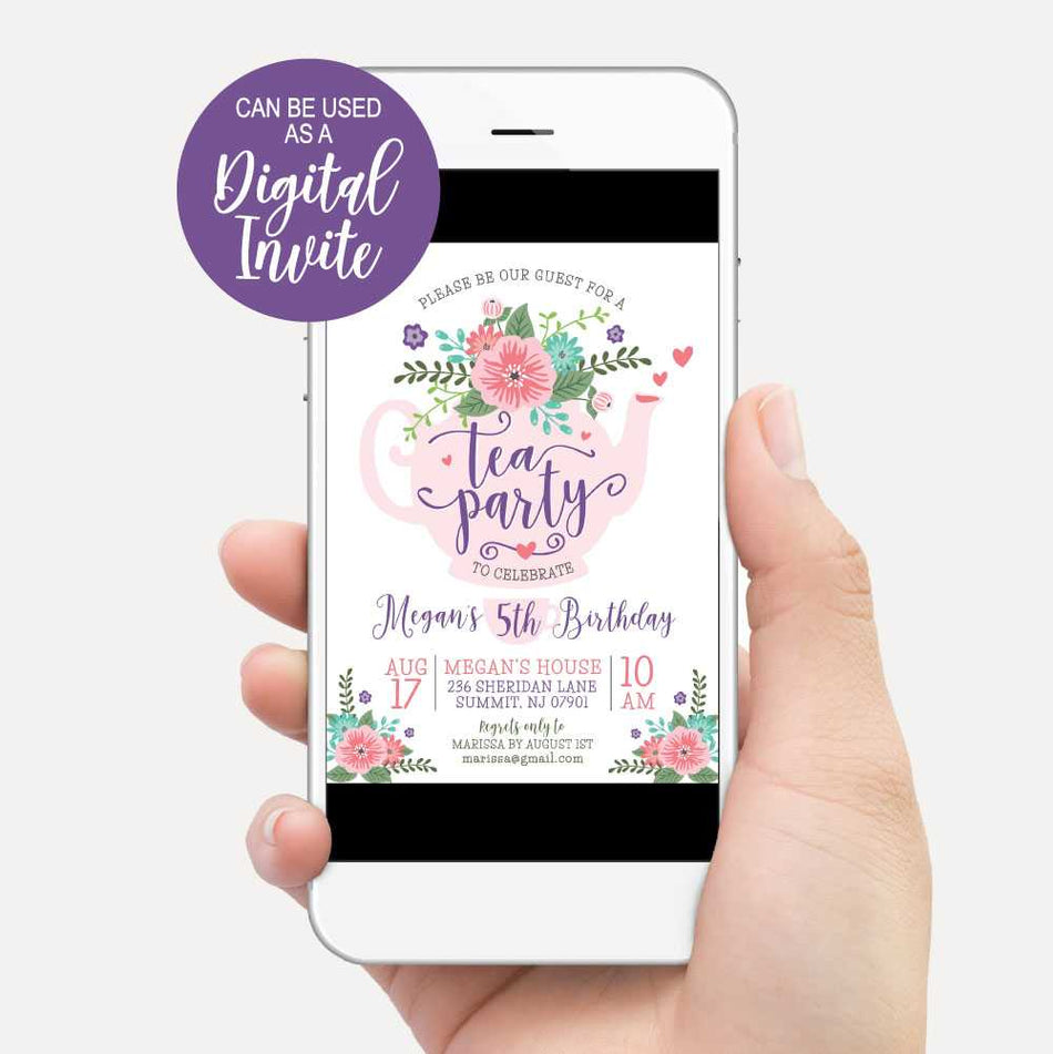 Printable Floral Tea Kids Party Invitation Template | Hadley Designs