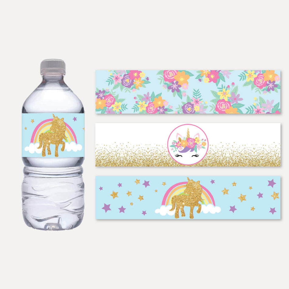 Printable Floral Unicorn Kids Party Bottle Label Template | Hadley ...