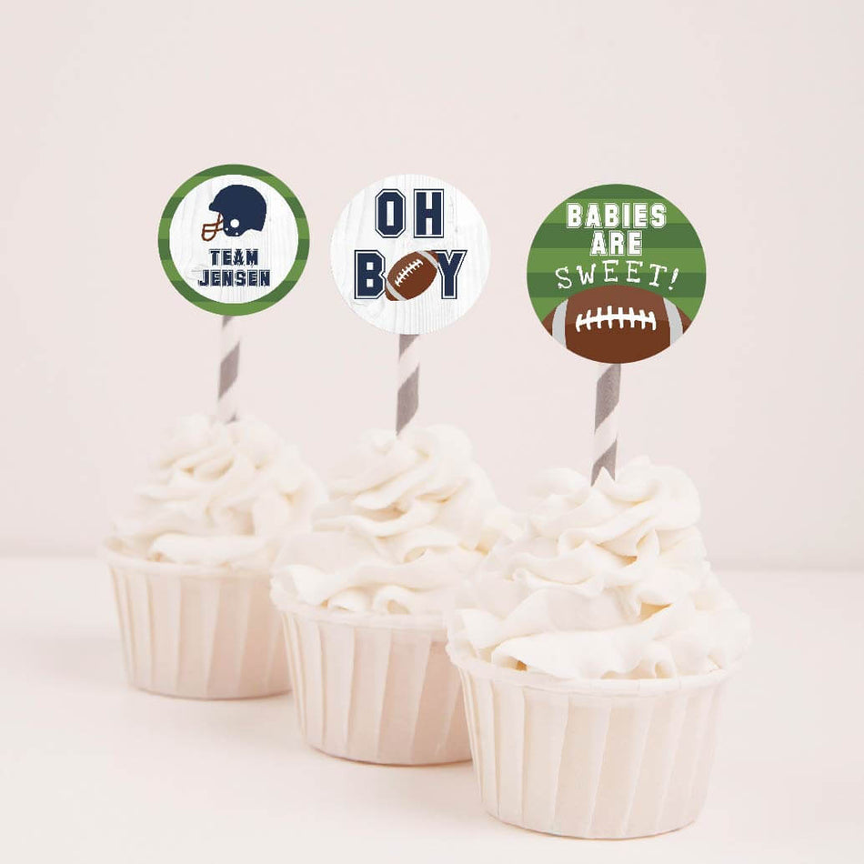 Football Baby Shower Cupcake Toppers Printable Template