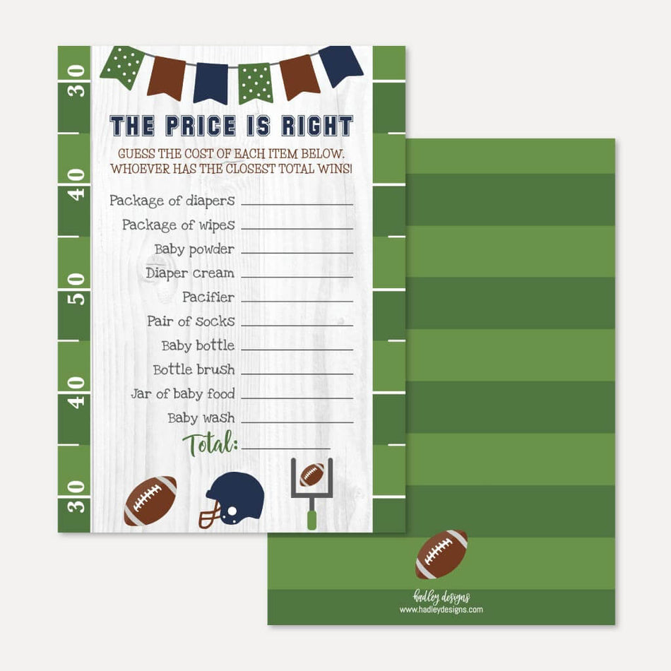Football Baby Shower Price is Right Game Printable Template
