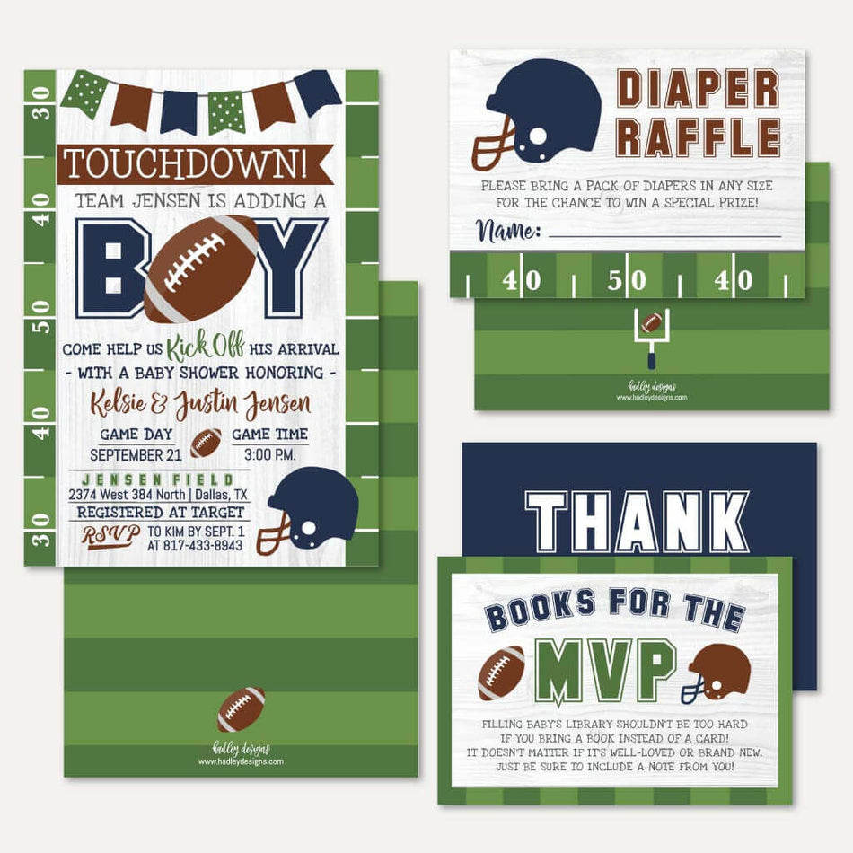 Football Baby Shower Invitation Suite Printable Template