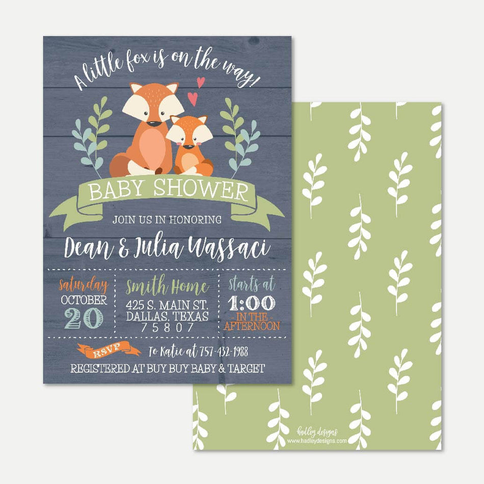 Fox Baby Shower Invitation Printable Template