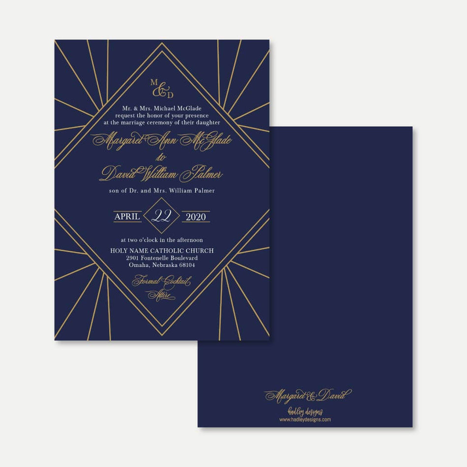Gatsby Navy Wedding Invitation Printable Template
